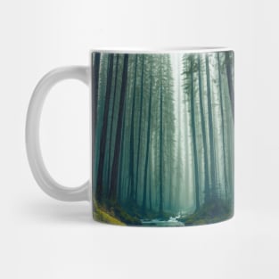 Misty Pine Forest River Rapids Mug